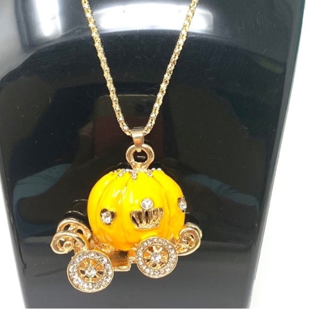 Authentic Betsey Johnson 3D Enamel Yellow Princess Carriage Pendant Neck… - Picture 5 of 9